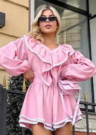 Ruffled Two-Piece Set with Lantern Sleeves