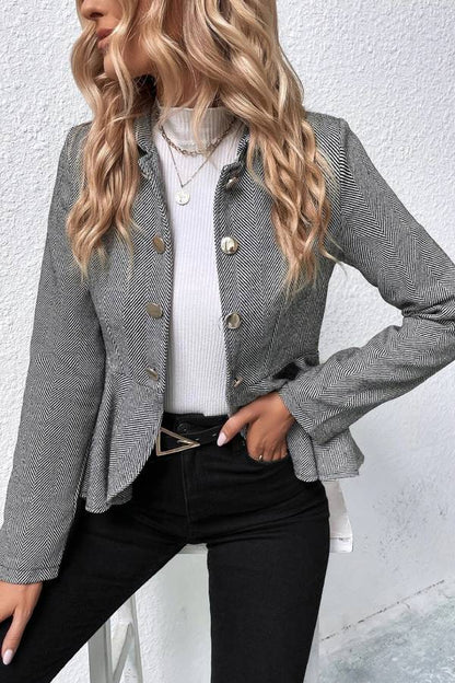 Lapel Jacquard Ruffle Slim Double-breasted Blazer
