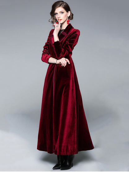 Women's Wrap Coat Turndown Collar Retro Burgundy Winter Outerwear