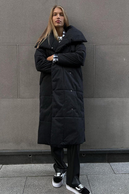 Long Stand Collar Relaxed Quilted Puffer Jacket