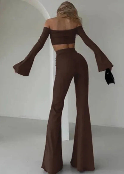 Elegant Off-Shoulder Flare Sleeve Two-Piece Set