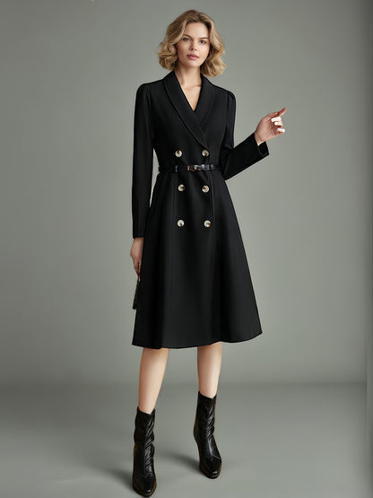 Blazer Dresses Lapel Belted Long Sleeves Knee-Length Business Casual Dress