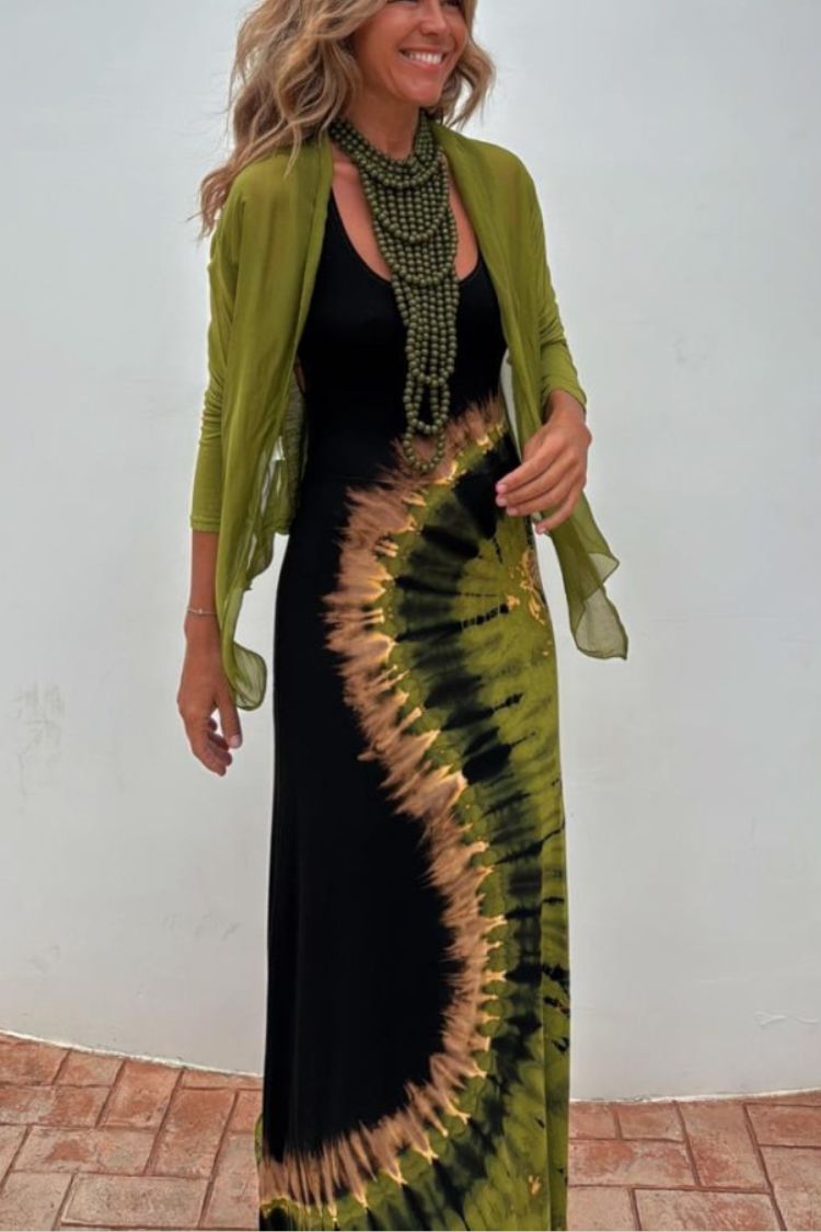 Summer Adventures Tie-dye Print Back Lace-up Stretch Maxi Dress