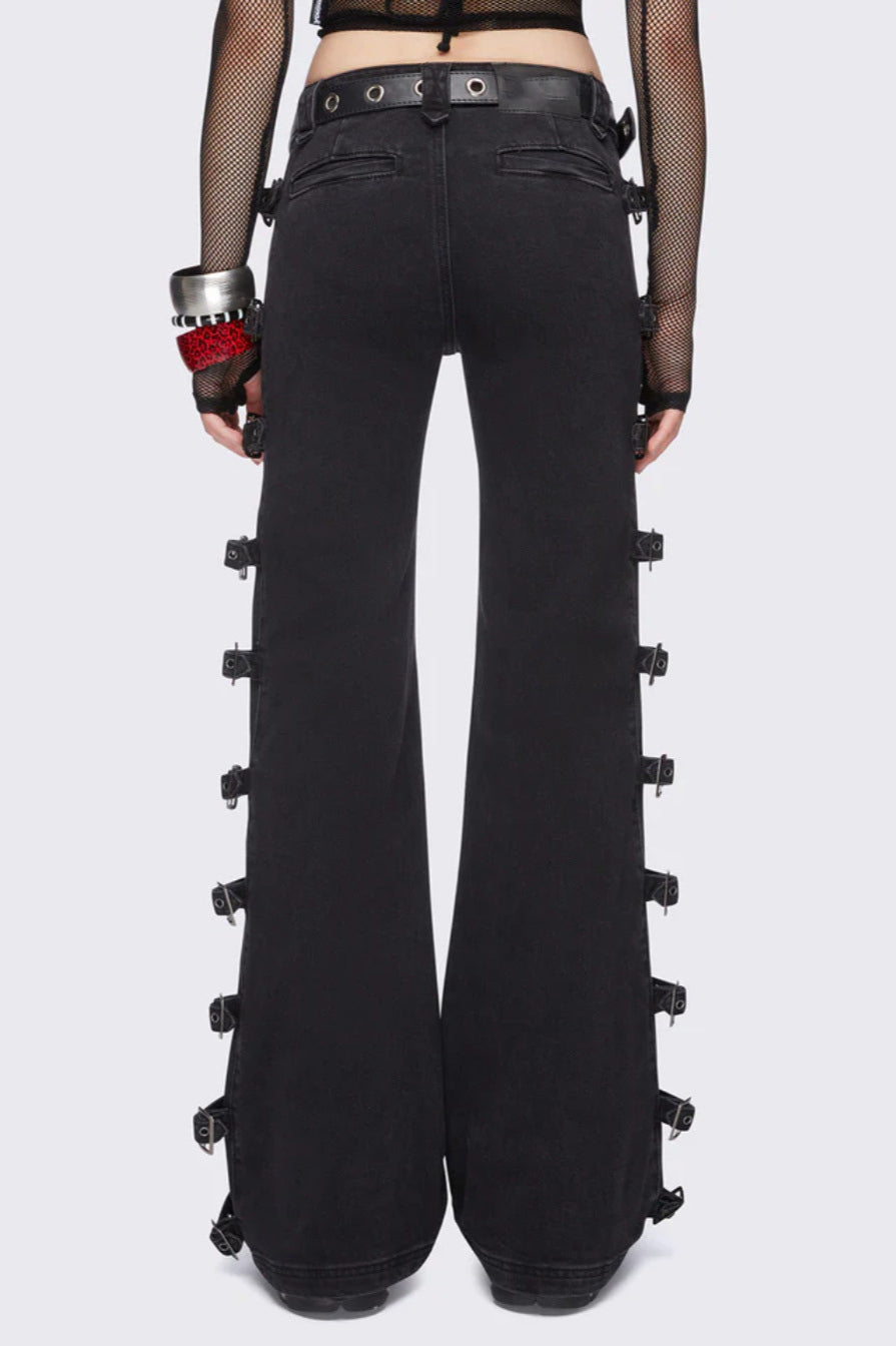 Y2K Buckle Detail Fitted Flare Jean