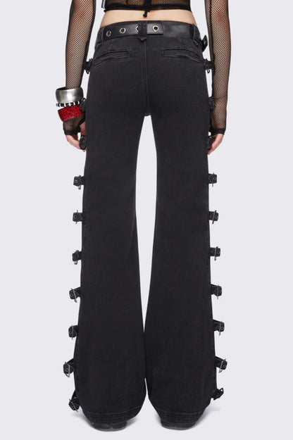 Y2K Buckle Detail Fitted Flare Jean