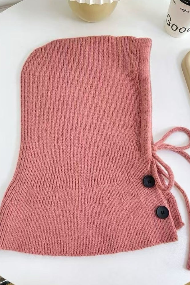 Thermal Knit Face Cover Hooded Scarf Hat