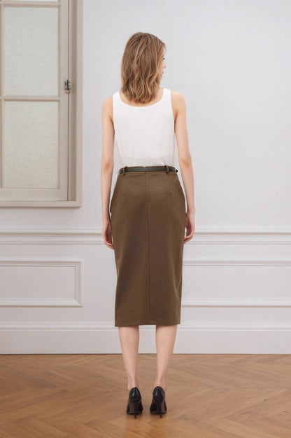 High Waist Split A-Line Midi Skirt