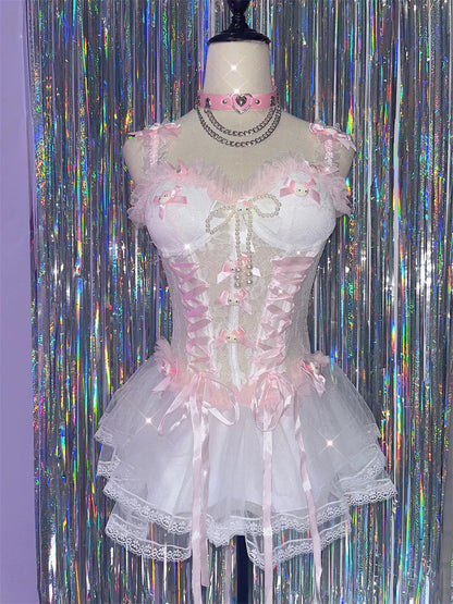 Y2K White Lace  Sheer Mini Skirt Dress Lingerie