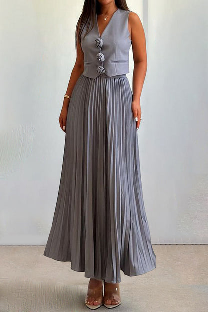 Madeline Rosette Pleated Skirt Set