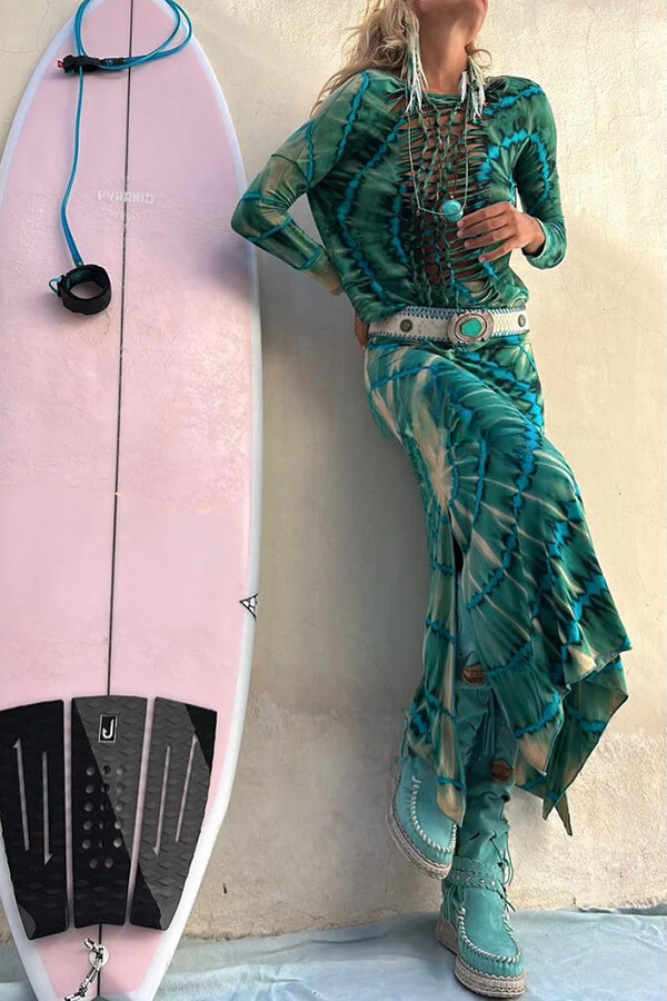 Tie-dye Print High Rise Stretch Slit Skirt