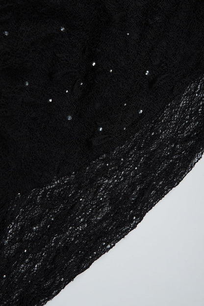 Solid Turtleneck Long Sleeve Lace Rhinestone Bodycon Mini Dress