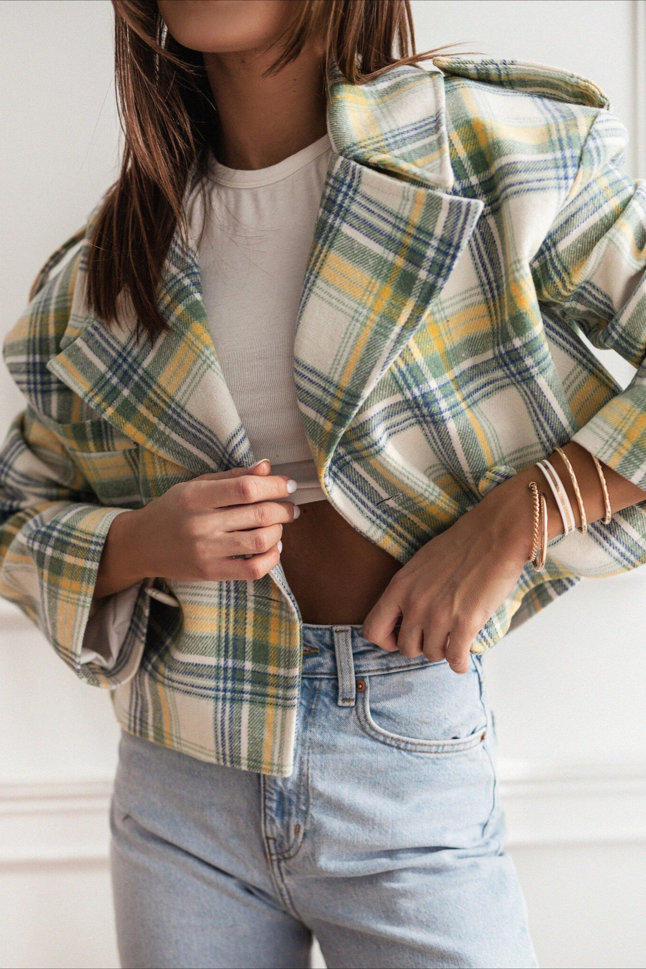 Plaid Wool Blend Blazer Coat