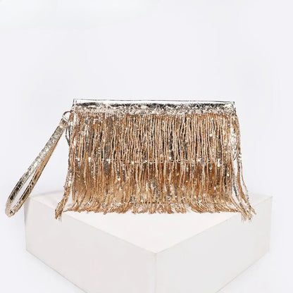 Silver Sequin Rhinestone Evening Clutch Wristlet