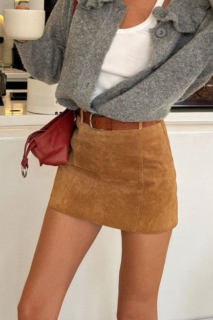 Brown Suede Bodycon Skirt