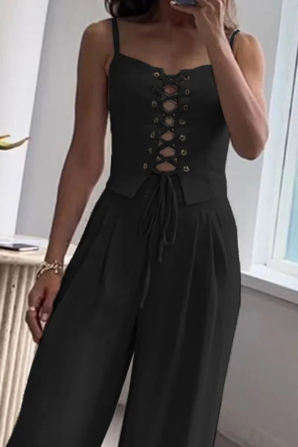 Commuter All-Match String Top & Pants Two-Piece Set