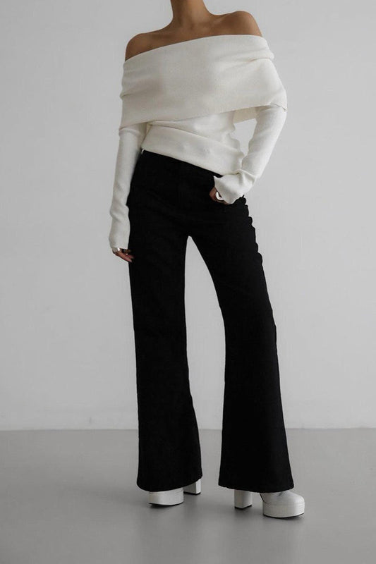 Sexy Off Shoulder Ribbed Sweater
