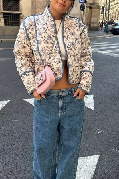 Stand Collar Reversible Quilted Cropped Jacket