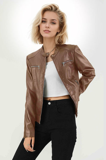 Fitted PU Biker Style Jacket