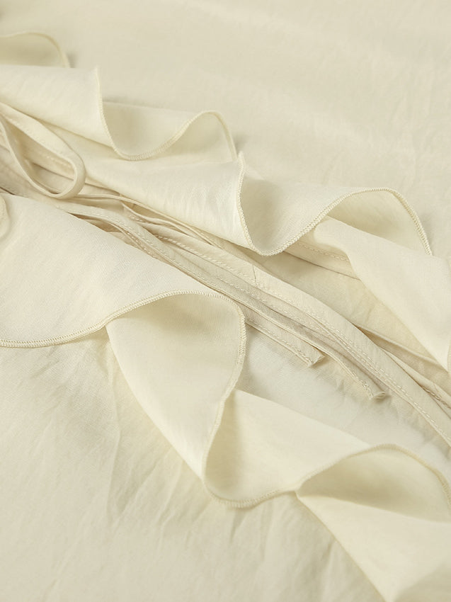 Ruffled Hem Tie Front Cardigan & Shorts Set Blouse