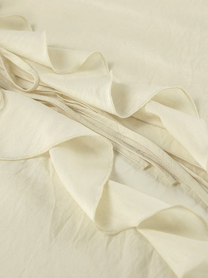 Ruffled Hem Tie Front Cardigan & Shorts Set Blouse