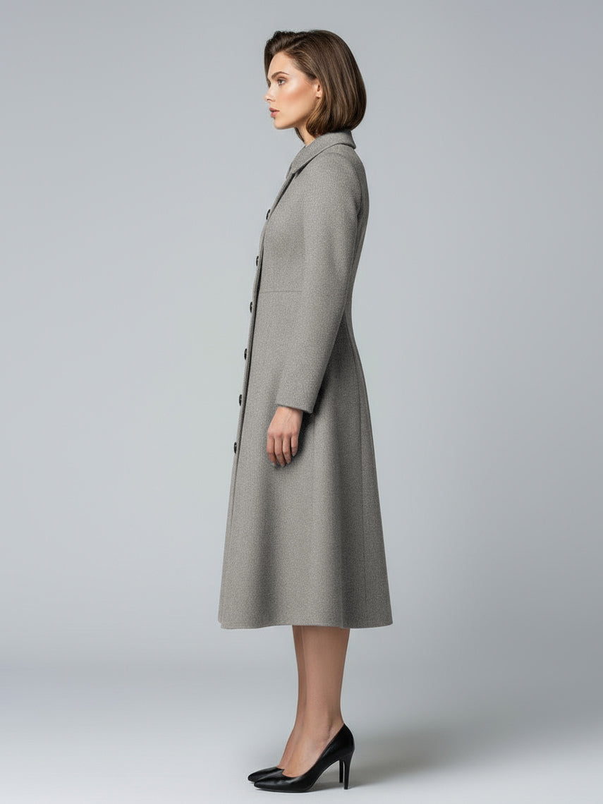 Woolen A-Line Midi Coat With Shirt Collar For Women 2026