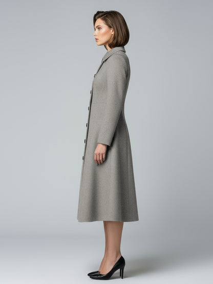 Woolen A-Line Midi Coat With Shirt Collar For Women 2026