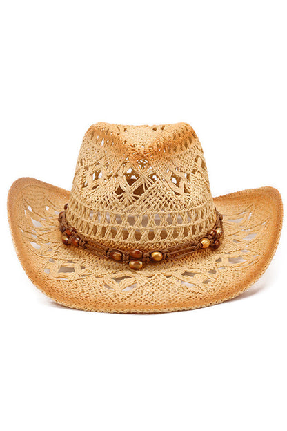Vintage Western Cowboy Hollow Woven Straw Hat