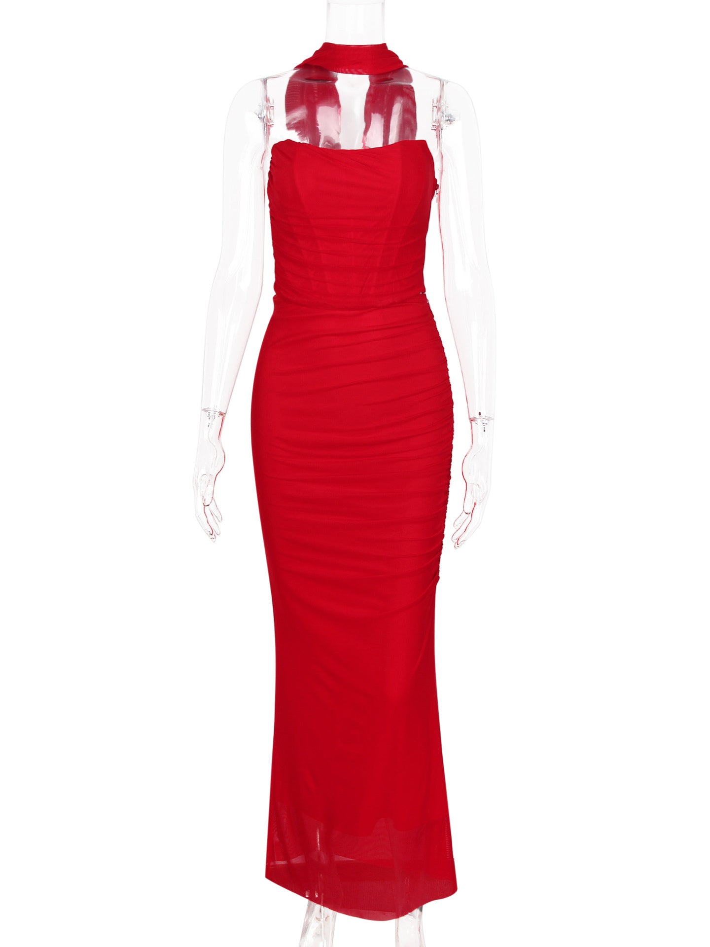Strapless Corset And Mesh Maxi Skirt And Neck Scarf Party 3 Piece Co-ord Set For Women 2026