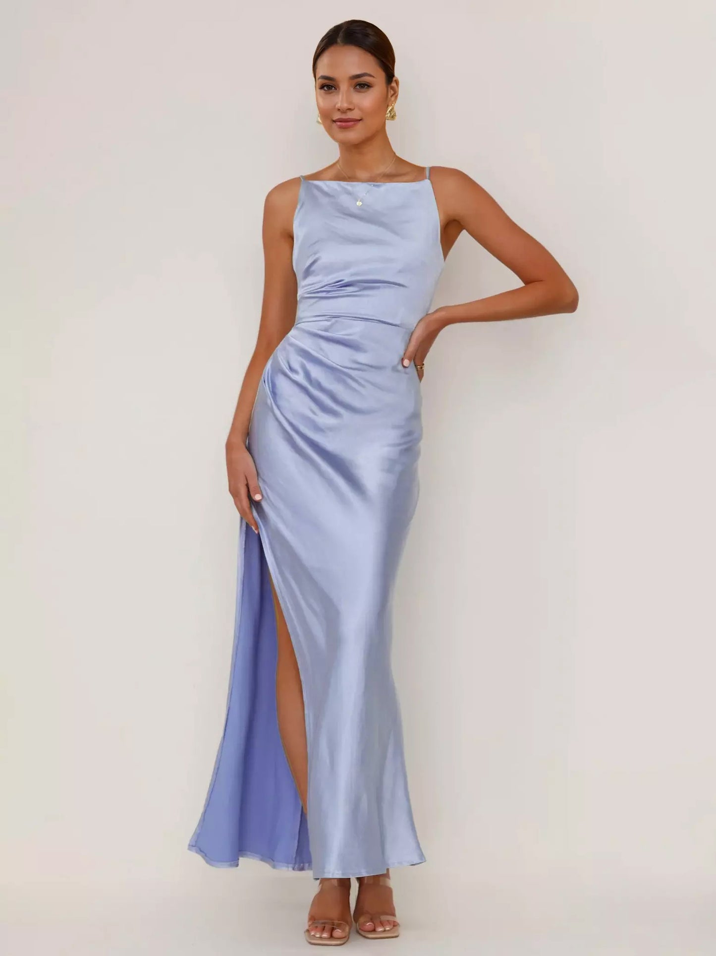 Soft Pink Maxi Slit Dress Open Back Party Slip Dress For Women 2026