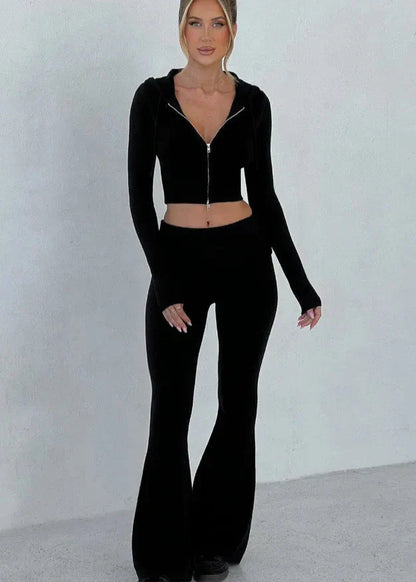 Bliss Knit - Fitted Hoodie and Flare Pants Set
