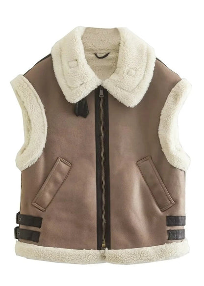 Shearling-Trimmed Sleeveless Cotton Vest