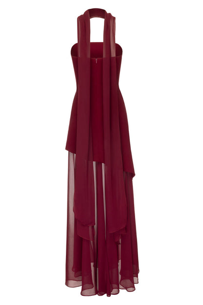 Florence Asymmetrical Chiffon Maxi Dress with Scarf