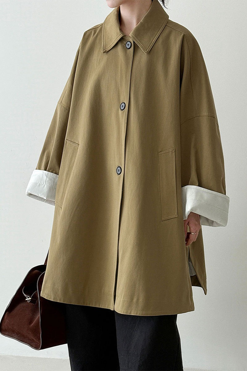 Korean Oversized Split-Hem Single-Breasted Mid-Length Overcoat