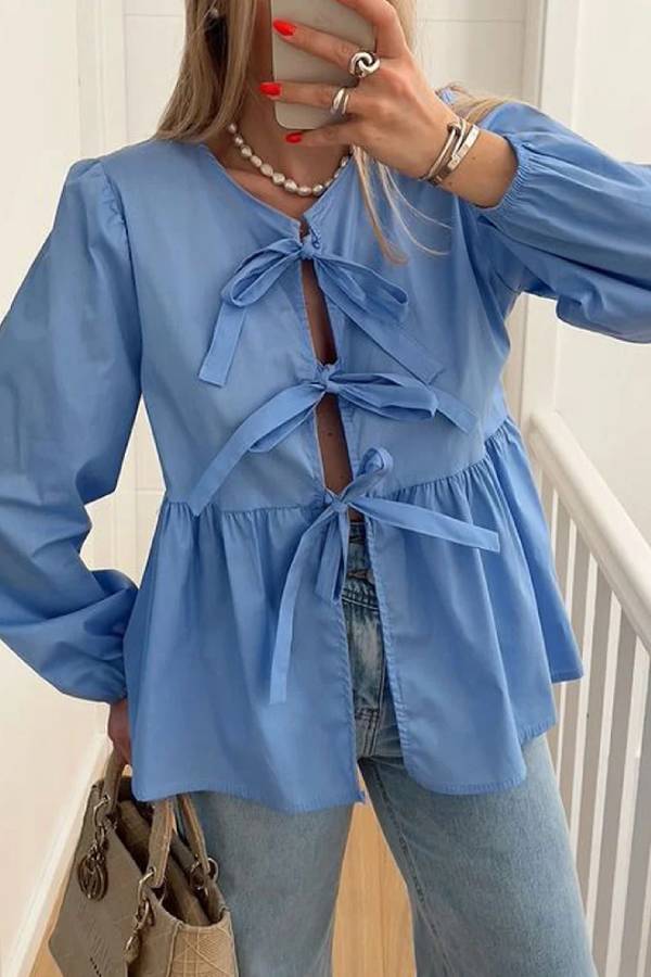 Fashion Bow Long Sleeve Shirt Top