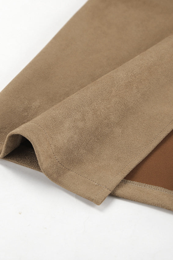 Vintage Suede Brown High Waist Split Midi Skirt