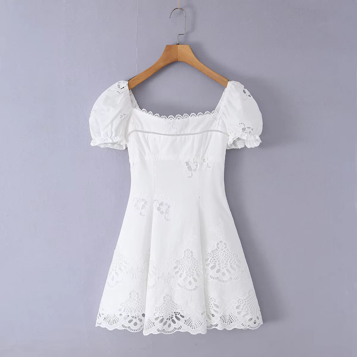 Beatrice Lace Hollow-Out Mini Dress