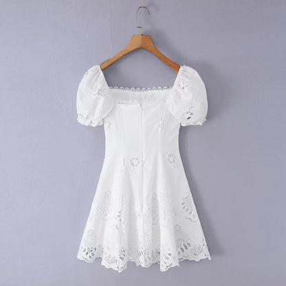 Beatrice Lace Hollow-Out Mini Dress