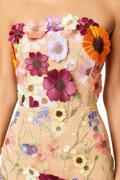 Belle Embroidered Floral Strapless Midi Dress