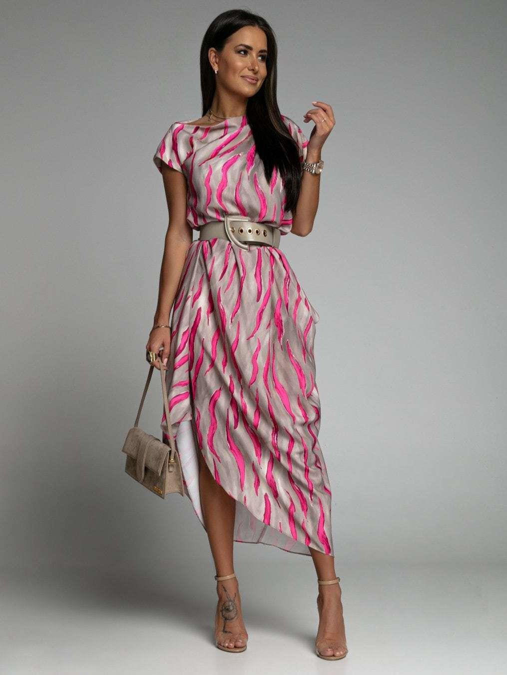 Maxi Dress Bateau Neck Short Sleeves Stripes Floor Length Dress