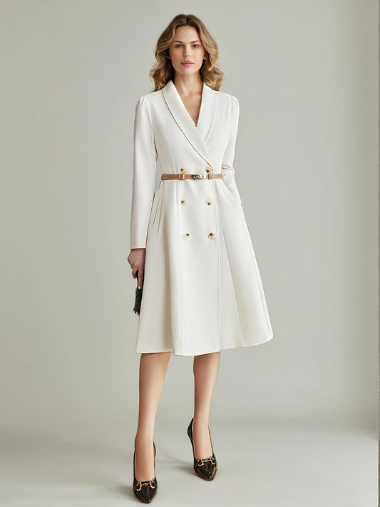Blazer Dresses Lapel Belted Long Sleeves Knee-Length Business Casual Dress