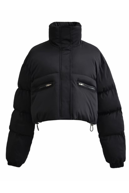 Stand Collar Pocket Zipper Short Cotton Coat