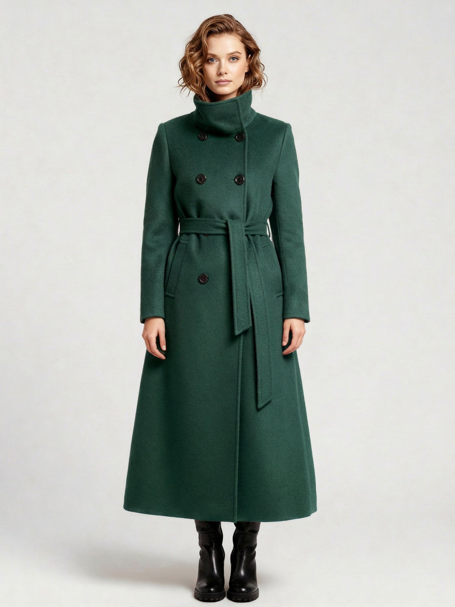 Belted Long Woolen coat with Double-breasted and high collar For Women 2026