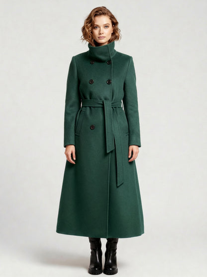 Belted Long Woolen coat with Double-breasted and high collar For Women 2026