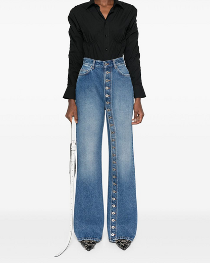 High Waist Buttoned Straight Jeans