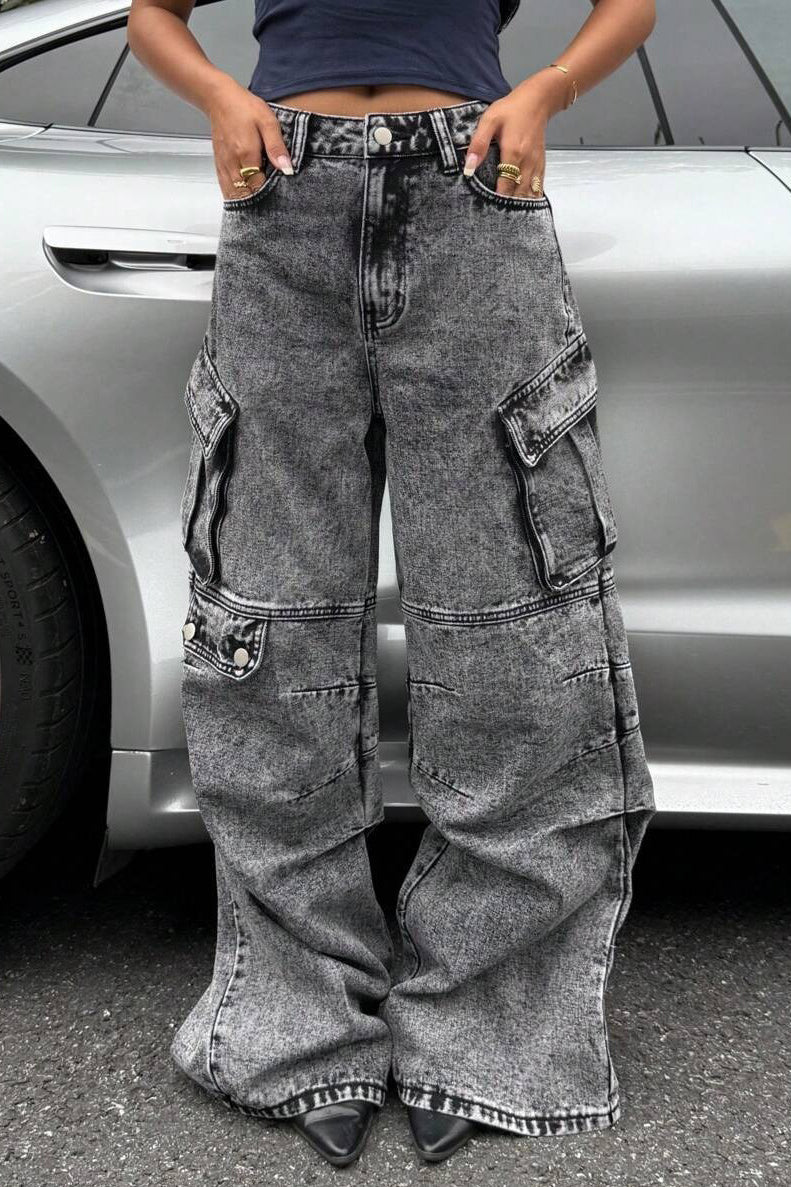 High Waist Slim Fit Cargo Jean