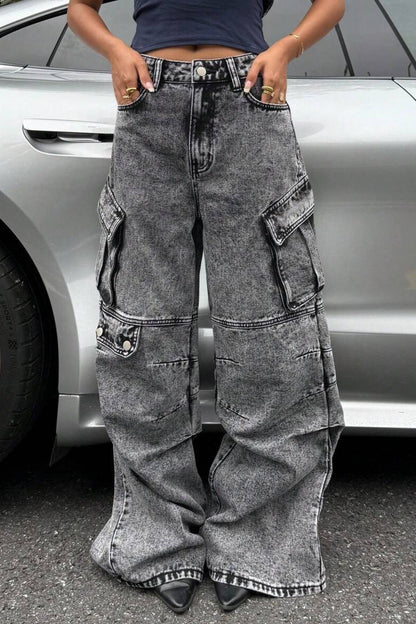 High Waist Slim Fit Cargo Jean