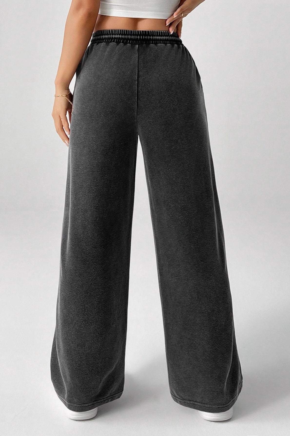 Washed White Drawstring Drawstring Low Rise Washed Loose Straight Jeans – Classylooker