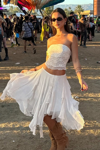 Ruffled Asymmetrical Midi Skirt