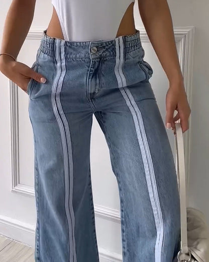 Loose High-Waisted Jeans With Vertical Slits