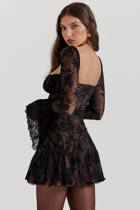 Sexy Strapless Bell Sleeve Lace Dress